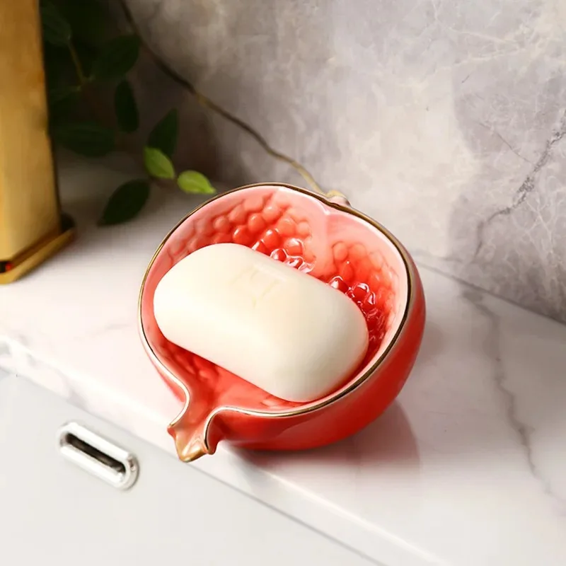 

New Creative Ceramic Pomegranate Shape Soap Holder Box Wash Table Drain Soap Dish Toilet Soap Box Home Bathroom Decoration 2024