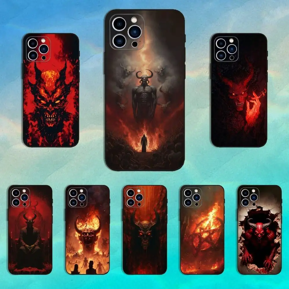 

Art Hell Satanic Phone Case For iPhone 16,15,14,13,12,11 Plus,Pro Max,XS,X,XR,SE,Mini,8,7,Soft Silicone Black Cover