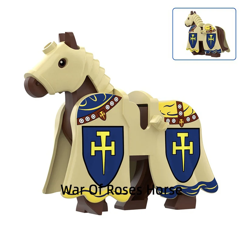 The Yellow White Blue Red Gray Medieval War Of Roses Horse Model Blocks MOC Bricks Set Gifts Toys For Children M157-M162