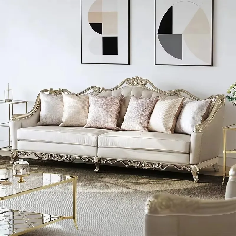 French light luxury sofa living room combination American leather solid wood 123 European high-end villa large apartment sofa