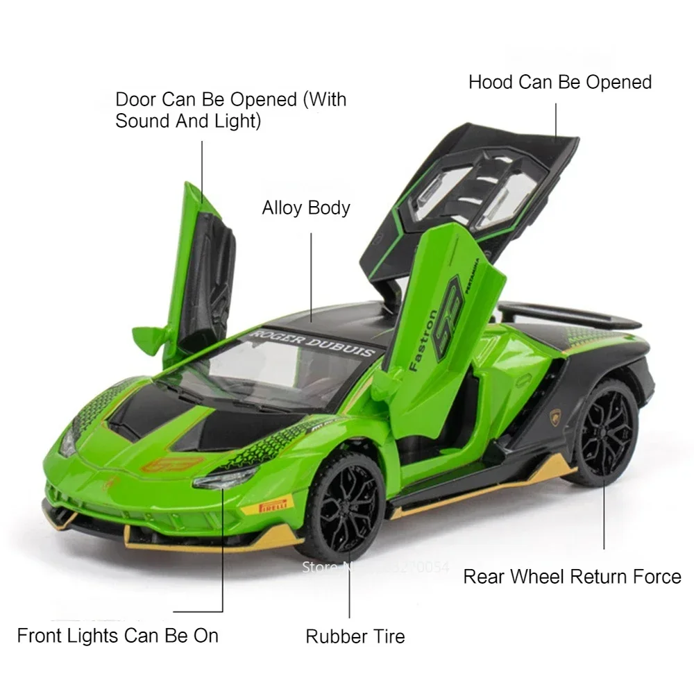 1:32 Lambor LP770-4 V12 Automodelle Spielzeug Druckguss-Legierung Sportwagen Türen geöffnet Gummireifen Sound Licht zurückziehen Geschenk für Kinder