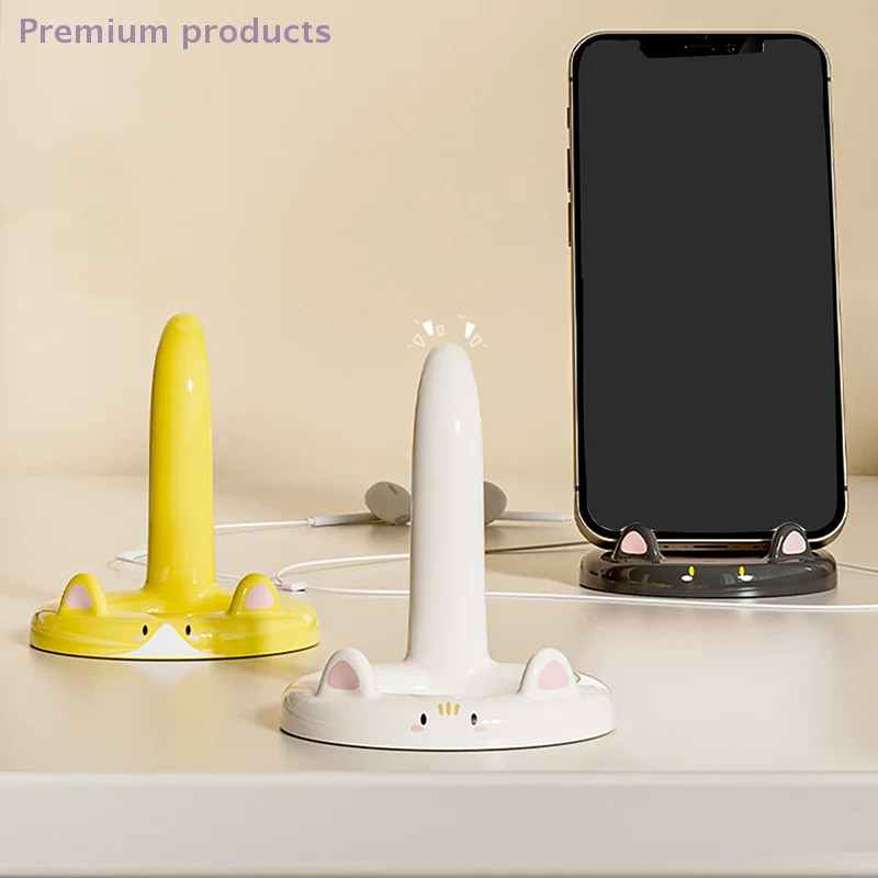 キュートで甘い漫画の猫の携帯電話ホルダー、クリエイティブなデスクトップミニ携帯電話ホルダー、装飾的なオーナメントとして使用できます。