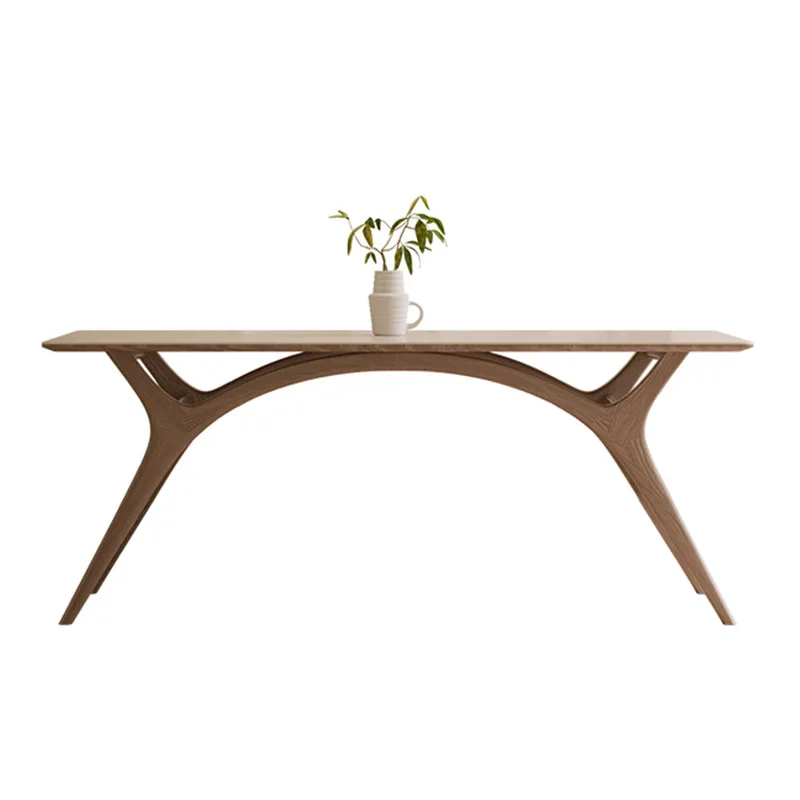

Solid wood rock slab dining table and chairs Small apartment household ash wood rectangular dining table