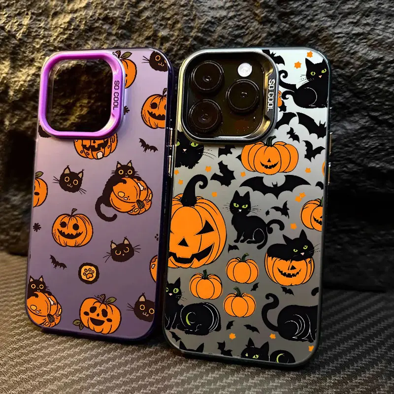 

Halloween Cat Pumpkin Bat Coque For Apple iPhone 17 Air 16e 16 14 15 13 11 Pro Max 16 Plus 12 17 Pro Shockproof Case Phone Cover