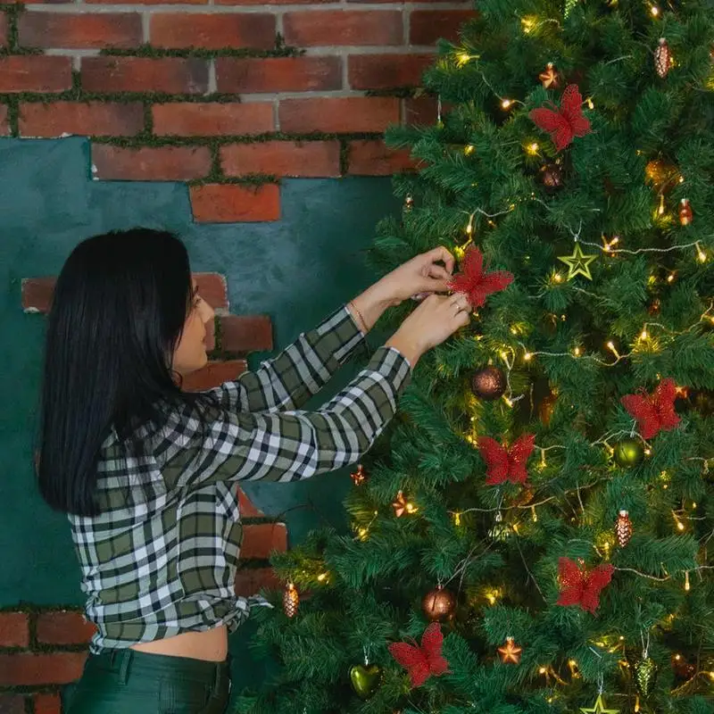 Butterfly Christmas Ornament Glittery Butterfly Clips For Tree Decorations Sequins Butterfly Clips For Table Studying Room