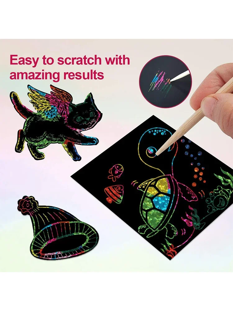 100Pcs Dazzling Scratch Painting Parent Child Interactive Toys Note Cards  Handmade Painting