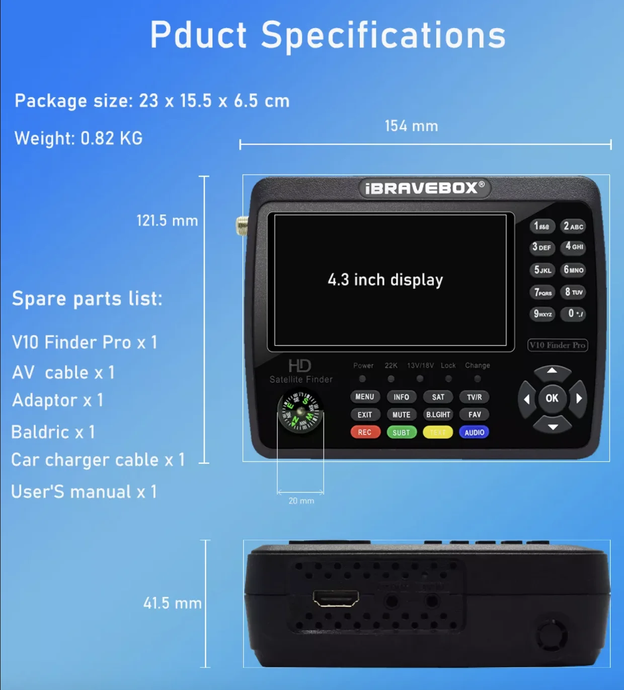 V10 Finder Max H.264/H.265 10 Bit Decoding HD 1080P 4.3 LCD DVB-S2/S2X Satellite Finder Signal Meter Satellite Finder vs v8