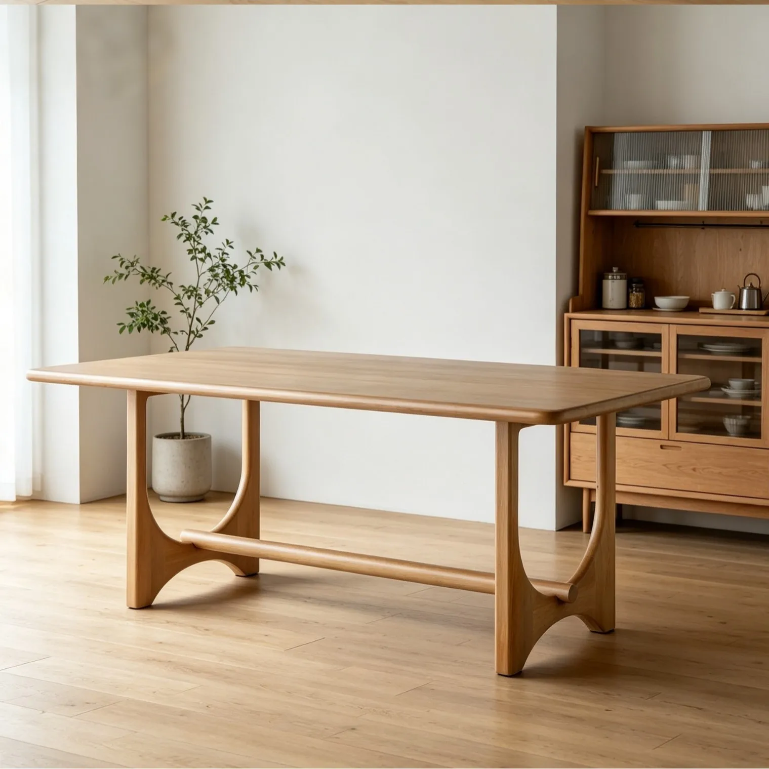 Factory Direct 2026 Nordic solid wood dining table, ash wood, Japanese log table, simple dining table, home living room, long de