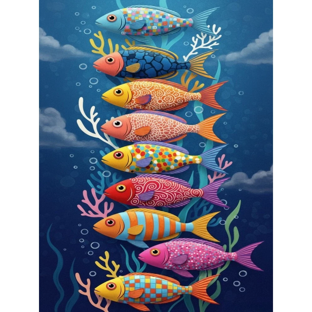 Colorful Patterned Tropical Fish Scenery Oil Painting By Numbers Modern Wall Decor for Living Room Gift No Frame