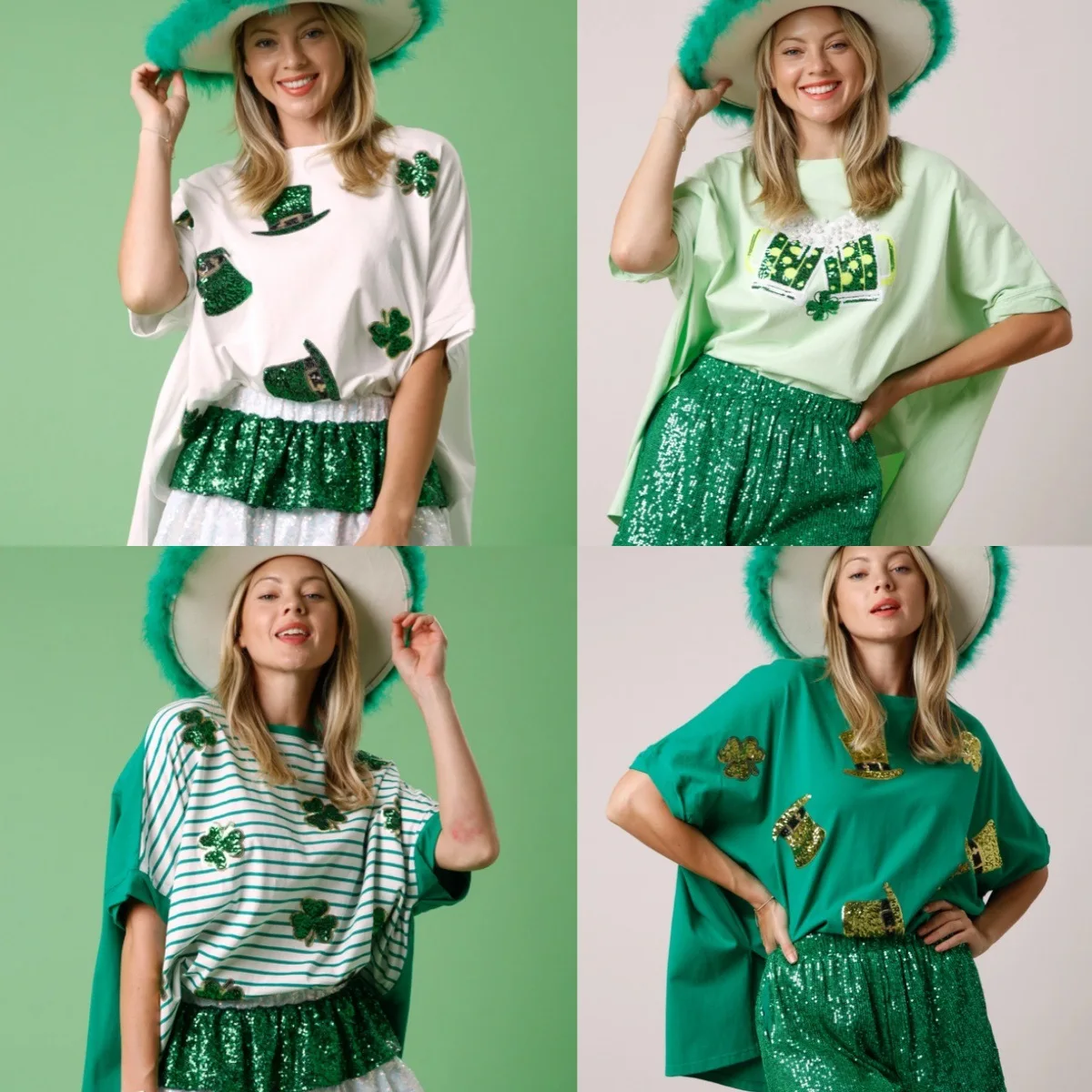 Saint Patricks Day Sequin T-shirt Dress For Women St Patrick's Costume Lucky Letter Clover Green Short Sleeve Top Clother