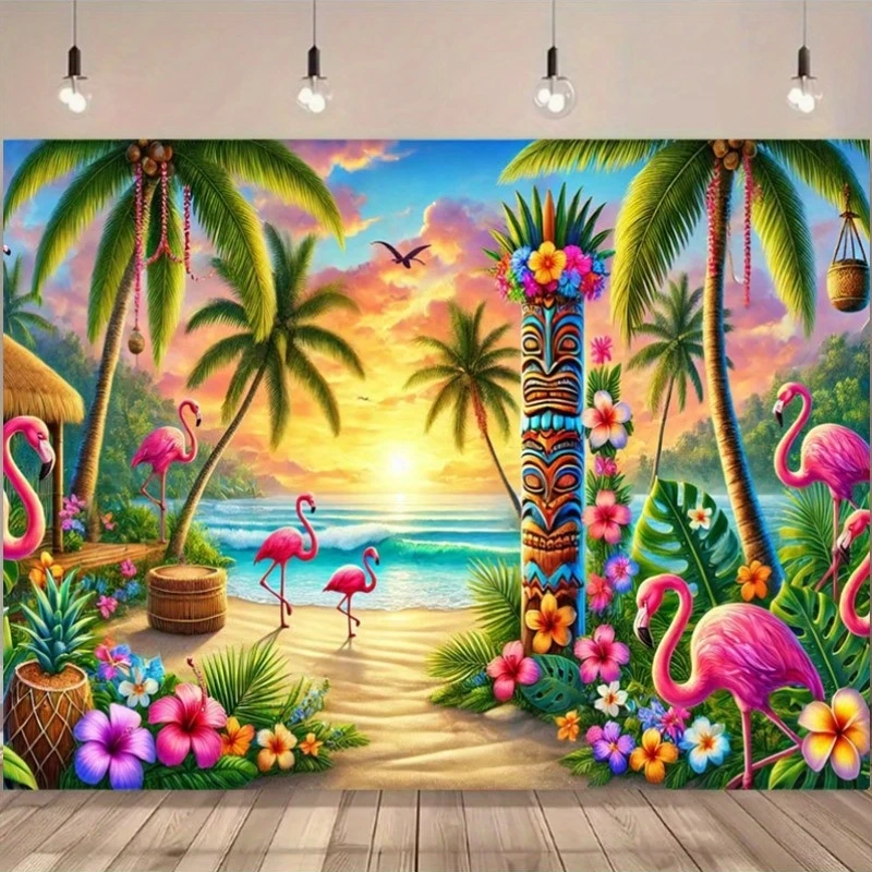 1pc, 2Dflat, Tropical Beach Banner - Suitable for Birthdays, Camera Background Decoration - Tropical Beach Decorations, wsj