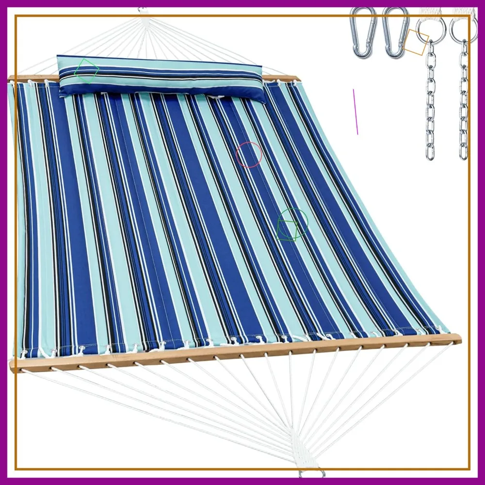 

Double 12ft Hammock with Spreader Bar, Quilted Fabric, Removable Pillow, Max 475 lbs Capacity