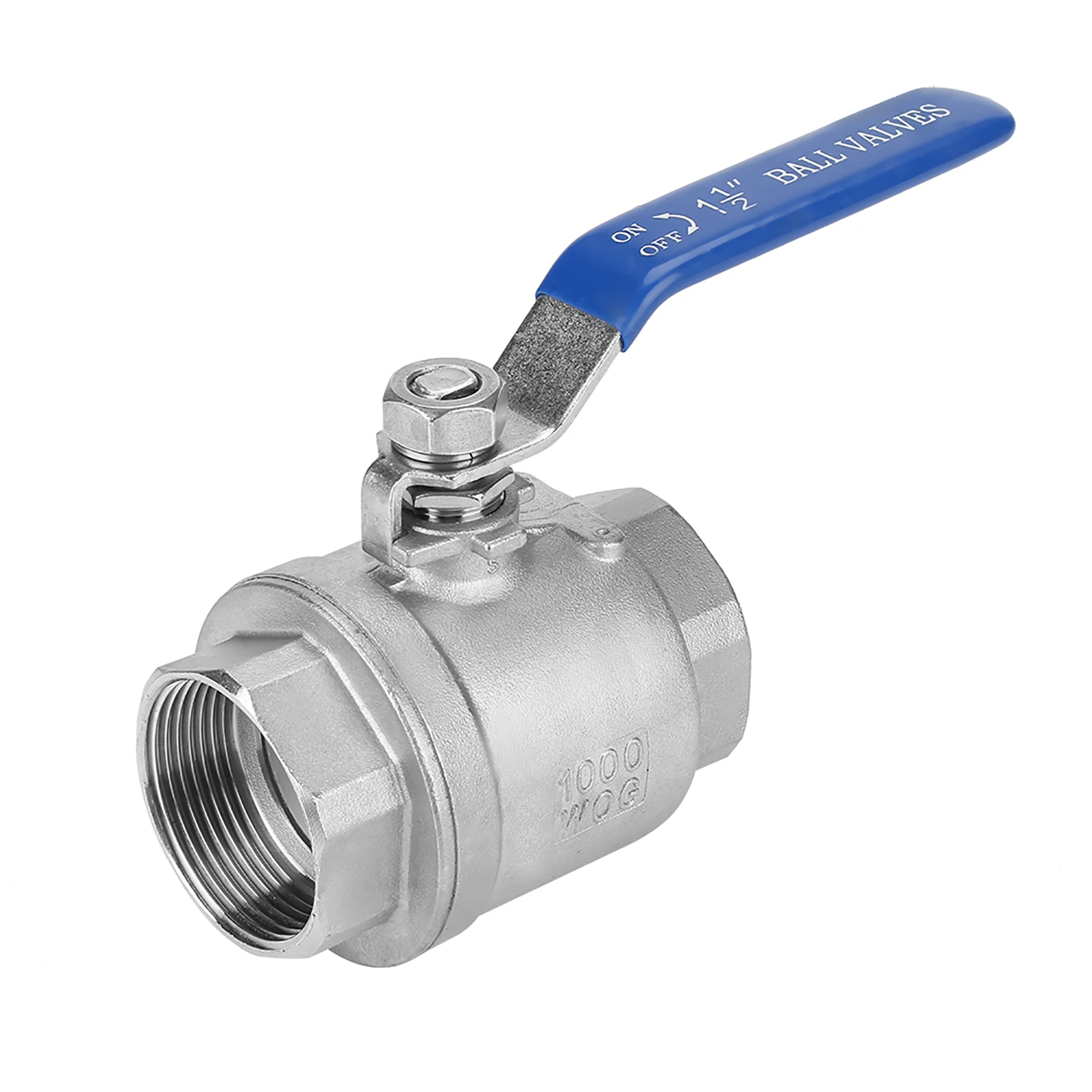 304 Stainless Steel Two Piece Full Port Female Thread Ball Valve 1‑1/2