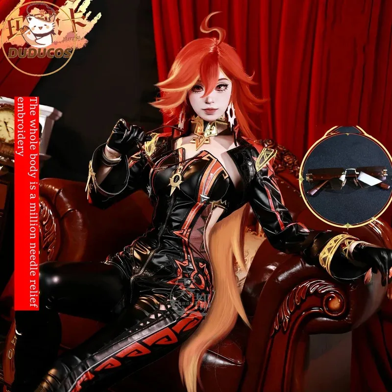 

In Stock SSR Mavuika Cosplay Costume Genshin Impact Leather Body Suit Full Set Wig Halloween Xmas
