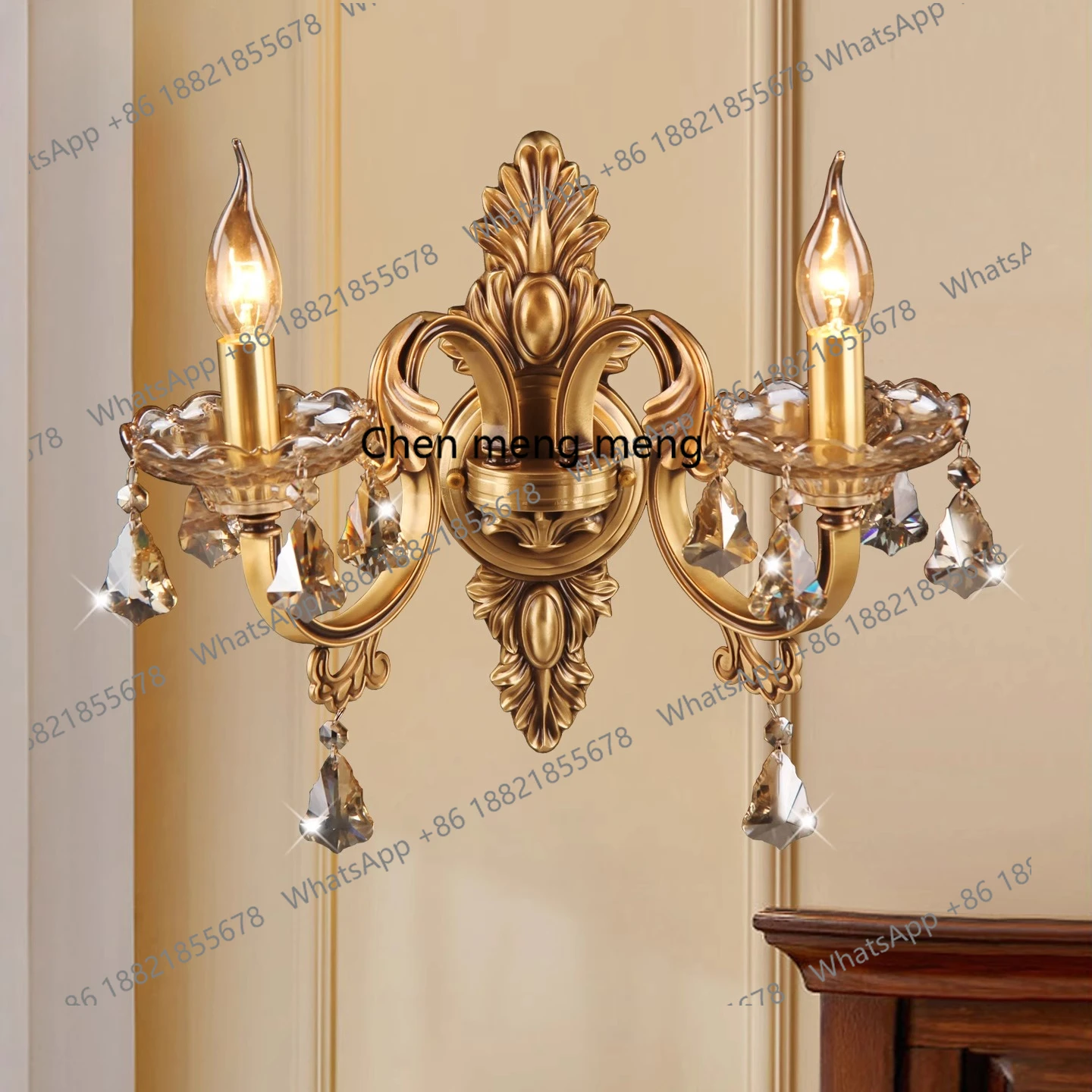 European all-copper wall lamp American staircase aisle porch corridor double-ended candle crystal lamp