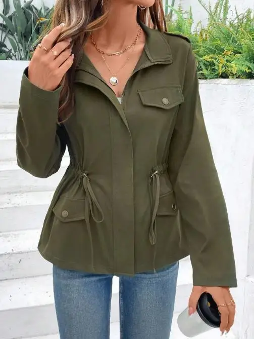 2025 outono/inverno nova moda feminina casual cor sólida manga longa com cordão regata feminina