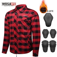 WOSAWE-Chaqueta de armadura cálida para motocicleta, traje de invierno para montar en Motocross con equipo de protección suave CE, camisa a cuadros para motocicleta