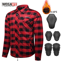 WOSAWE Warm Motorcycle Armor Jacket Winter Motocross Riding with CE Soft Protective Gear Motorcycle Checkered Shirt Riding Suit
