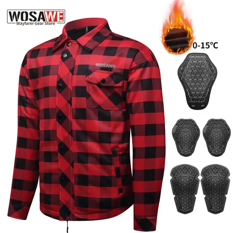 WOSAWE Warm Motorcycle Armor Jacket Winter Motocross Rijden met CE Zachte beschermende uitrusting Motorcycle Checkered Shirt Rijpak