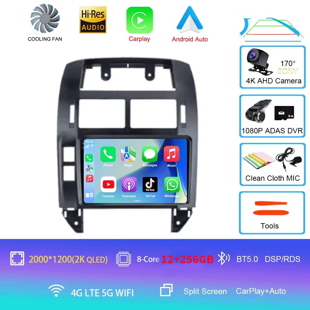 Android 16 autoradio voor Volkswagen Polo Mk4 IV 4 2001 - 2009, videospeler, navigatie, stereo, GPS, geen 2din, 2 din dvd, 4G+WIFI, DSP