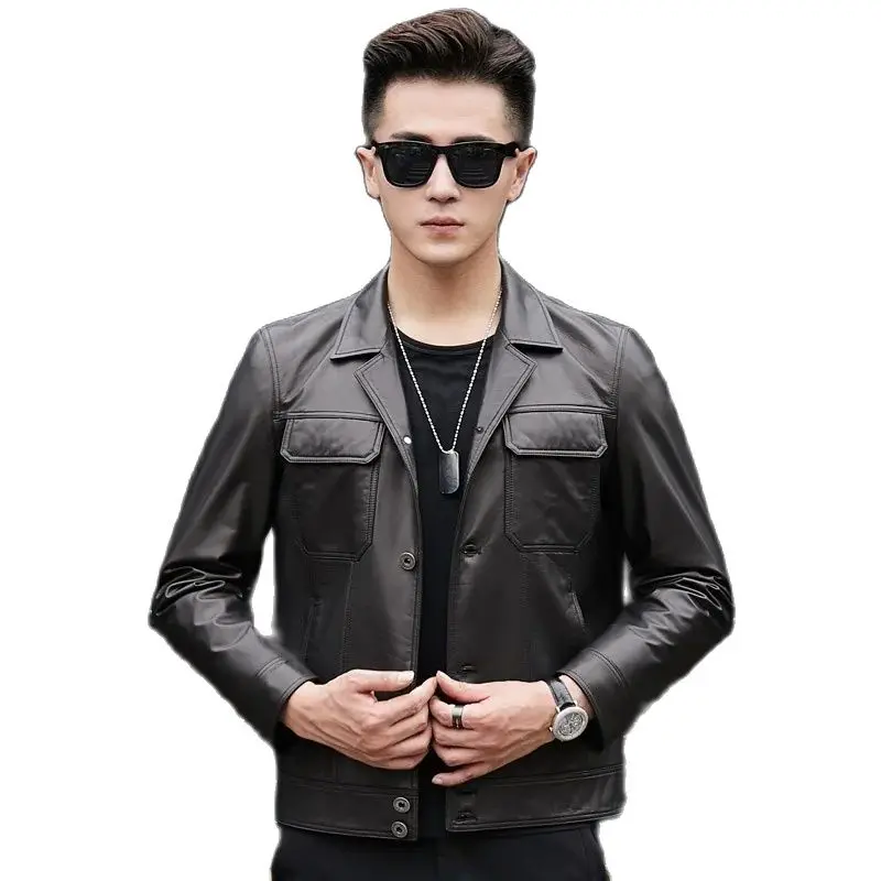 

Весенние мужские куртки из натуральной кожи 2025 года, куртки из овчины, большие размеры S-XXXL