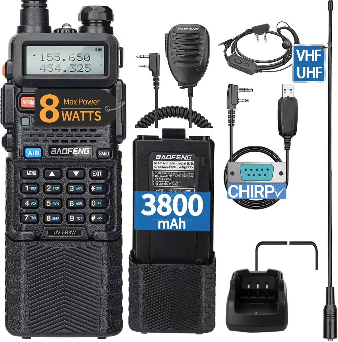 

Baofeng UV-5R 8W 1PC/2PC/3PC/4PC Air Band 3800mAh Battery Wireless Copy Frequency Long Range AM Ham UV-5R K5 Two Way Radio