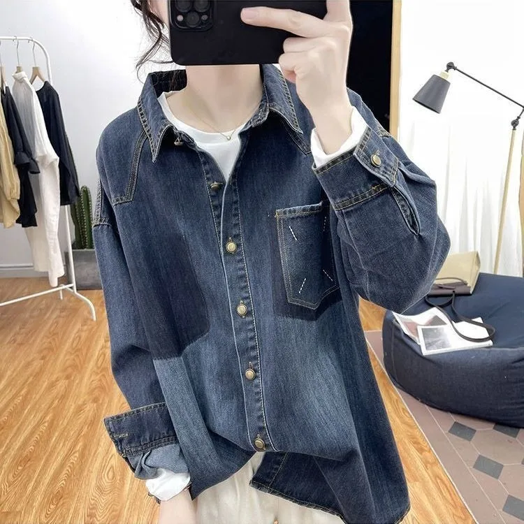 Retro Denim Shirt Loose Fit Outerwear with Pocket Design Layering Friendly Short Coat for Women Autumn Winter 2026 New Style
