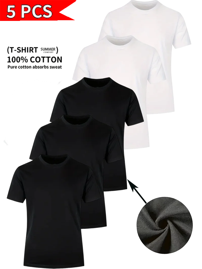 

Round Neck T-Shirt 5-Piece Black and White Ultra-Light Men's Quick-Drying Breathable Sweat-Absorbent Shirt Suitable for Fitness