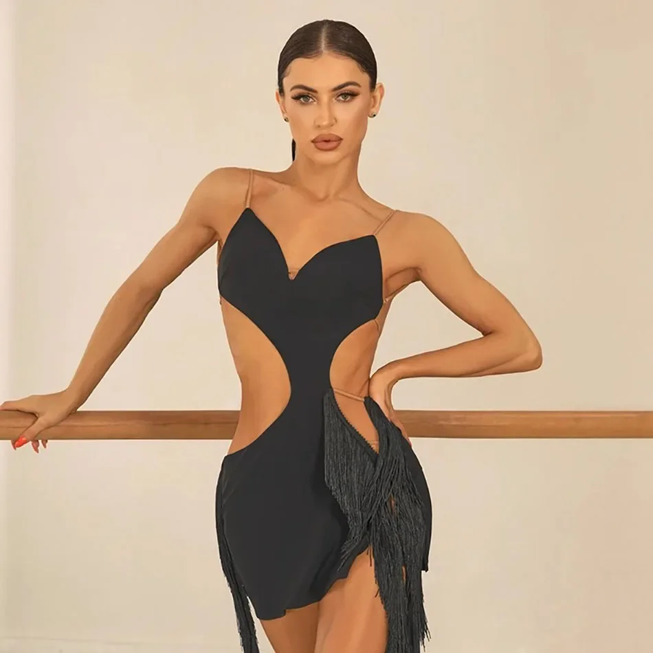 Traje femenino con hombros descubiertos y espalda descubierta, vestido de vals de baile latino, traje de baile latino, ropa de entrenamiento de competición
