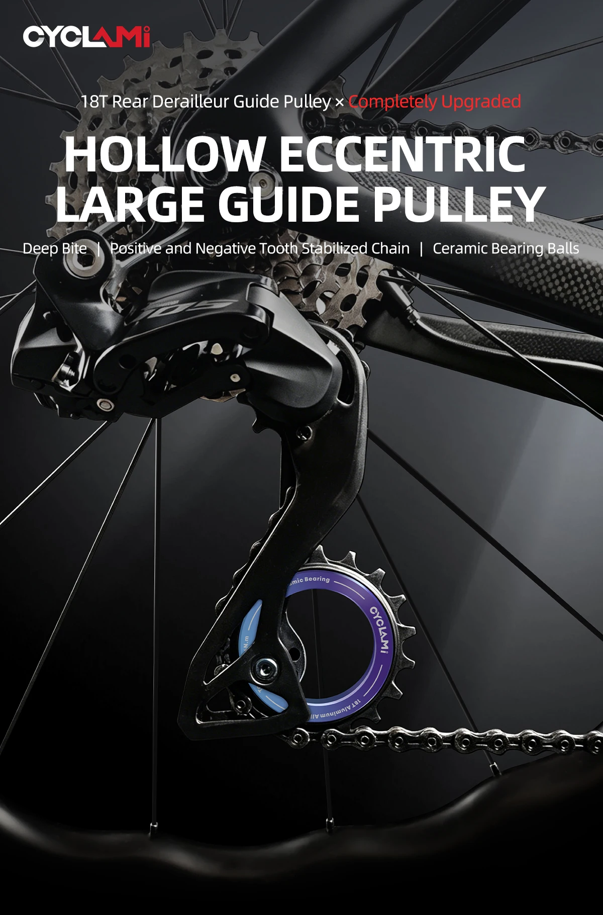 CYCLAMI 18T Keramiklager Fahrrad-Umlenkrolle für MTB Rennrad Hohl 10 11 12 Gang Fahrrad-Führungsteile – Detail 2