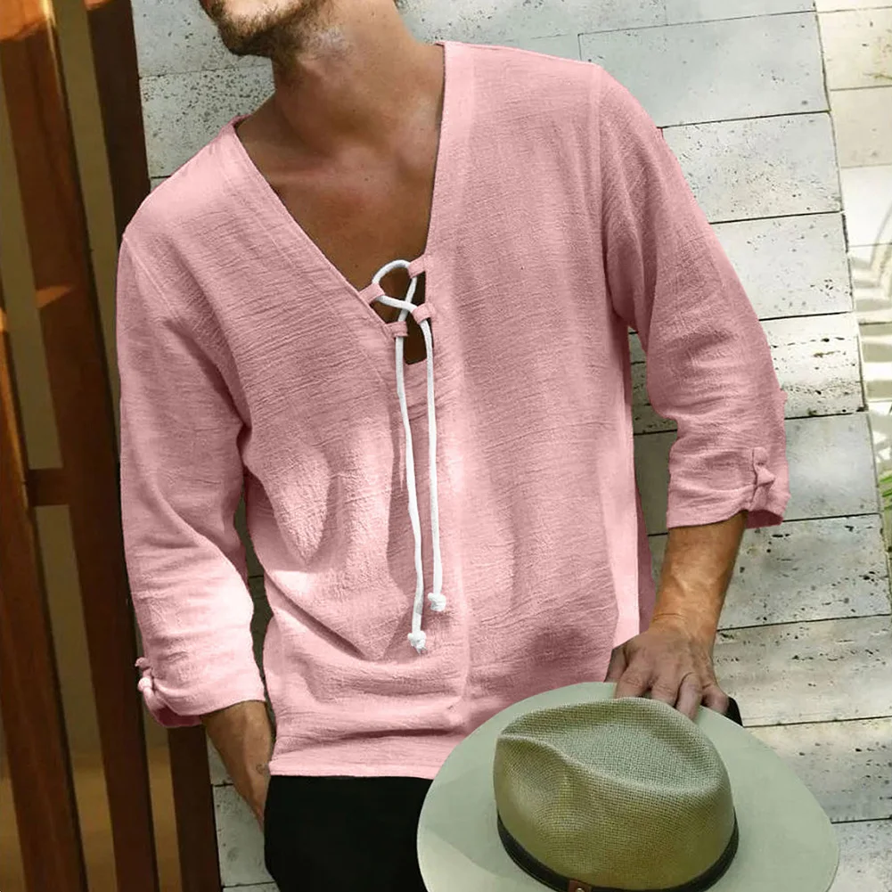 Men Casual Long Sleeve Soft Cotton Linen Fit Top Breathable Vintage Loose Shirts  Lightweight Streetwear  Summer Blouses