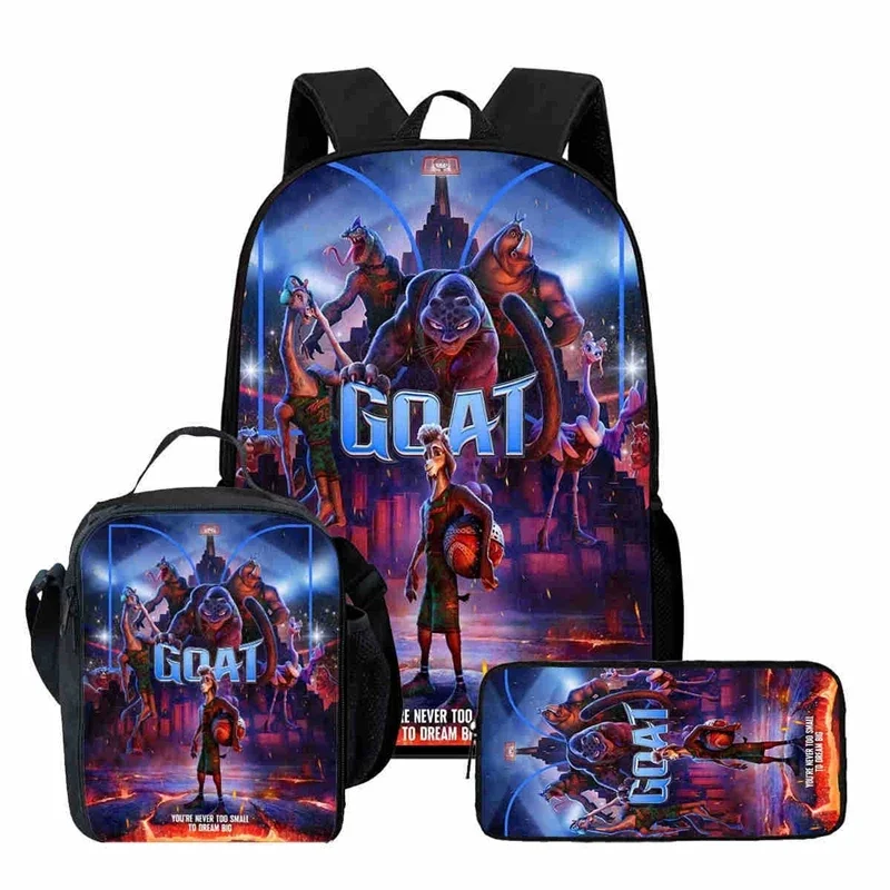 Cartoon GOAT Will School Backpack Lunch Bag Pencil Case Three Piece Set  Cute Playful Durable For Girls Boys Birthday Gift