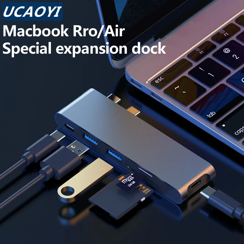 

UCAOYI USB Hub Extensions 6 Port Type C 3.0 Hub USB Splitter High Speed OTG Adapter Portable For PC Computer Macbook Pro Air