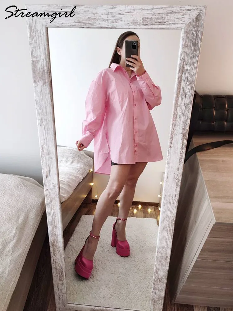 Long Purple Oversized Shirts For Women Long Sleeve Cotton Tops Boyfriends Loose Elegant Shirts Women Blouses Yellow Oversized