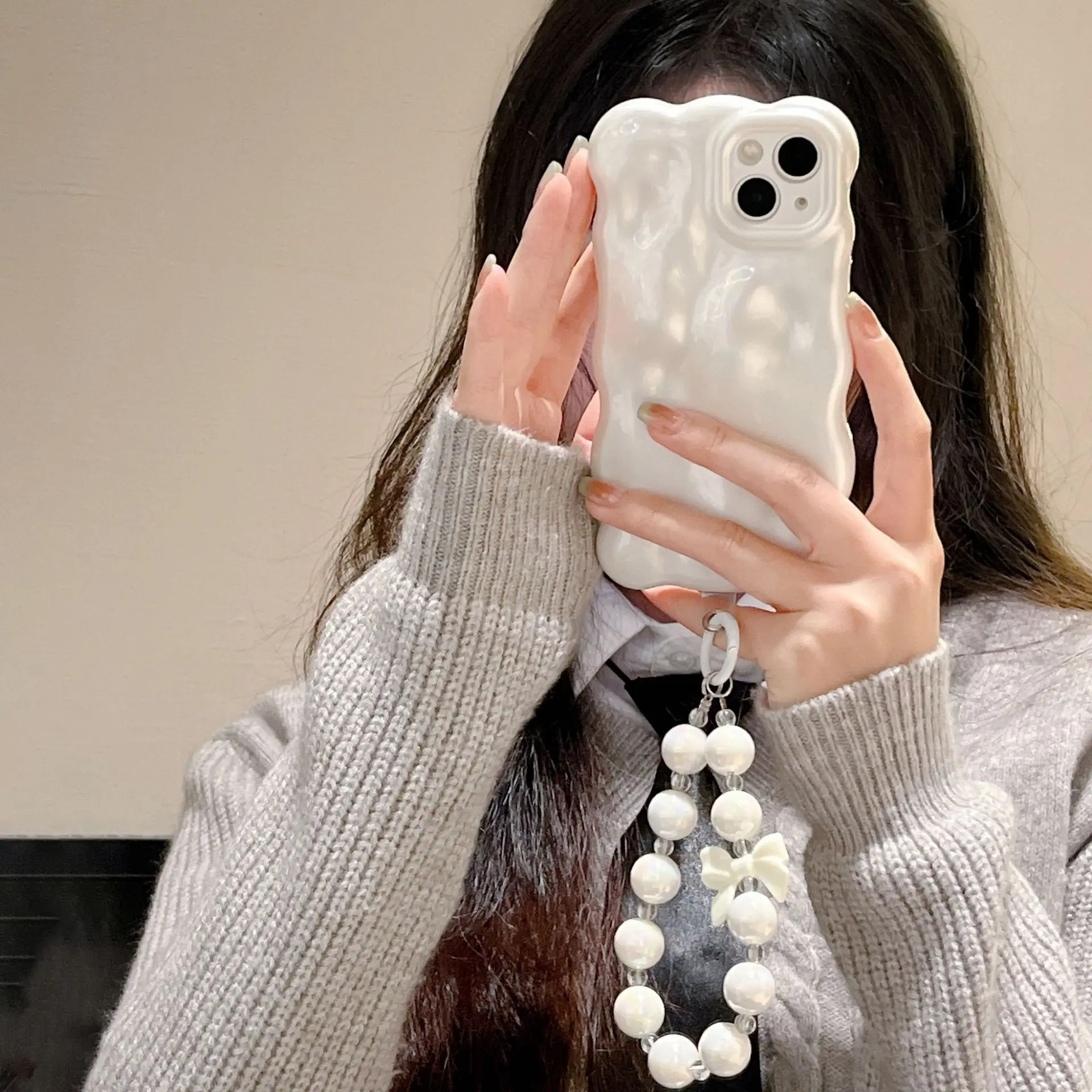 سنو بيرل وايت لطيف أنيق فتاة جراب هاتف آيفون 17 16 15 14 13 12 برو ماكس حافظة لطيف فاخر الكرتون غطاء مقاوم للصدمات #3