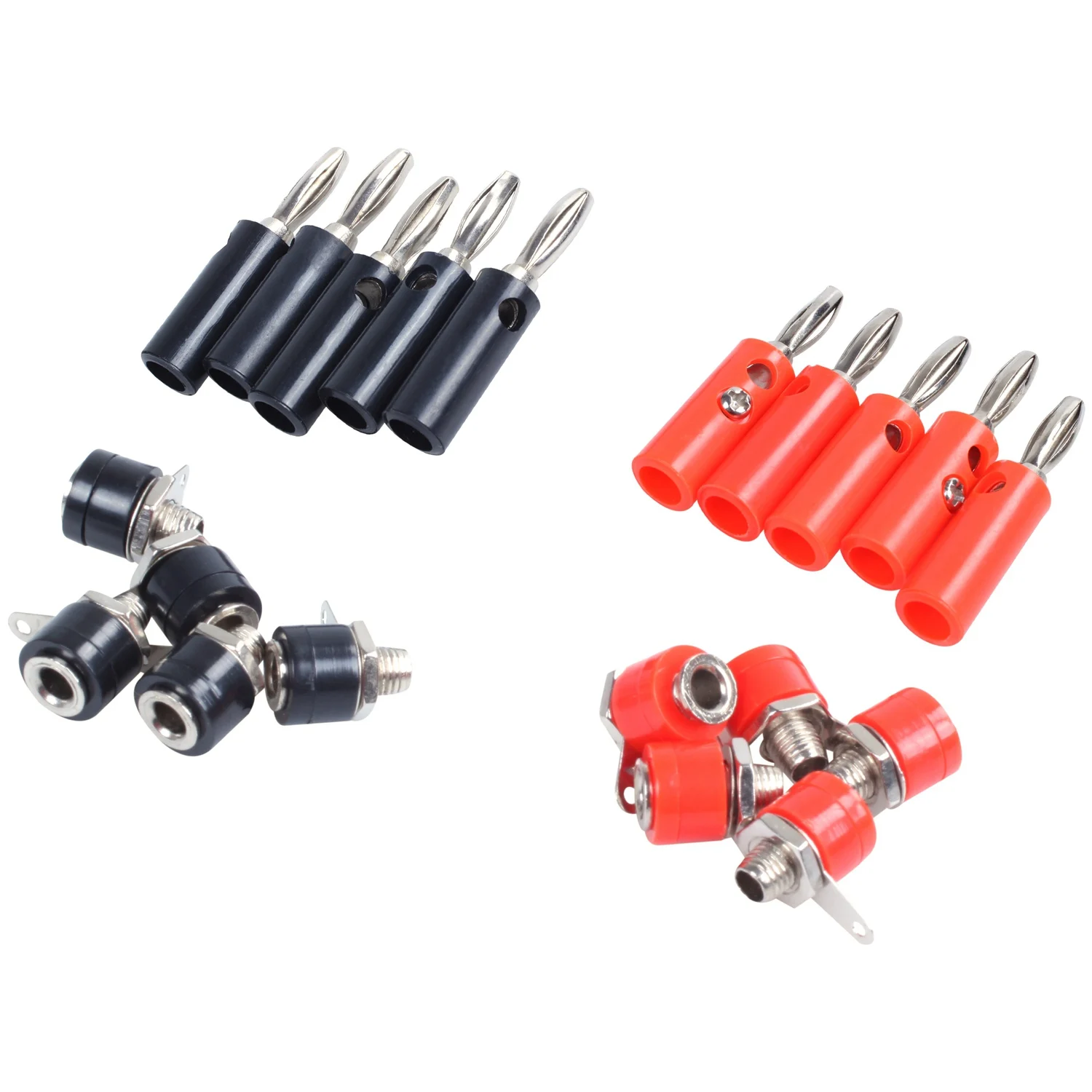 

4mm 10pcs Banana Plugs and 10pcs Banana Sockets (Black and Red) Jack Connectors