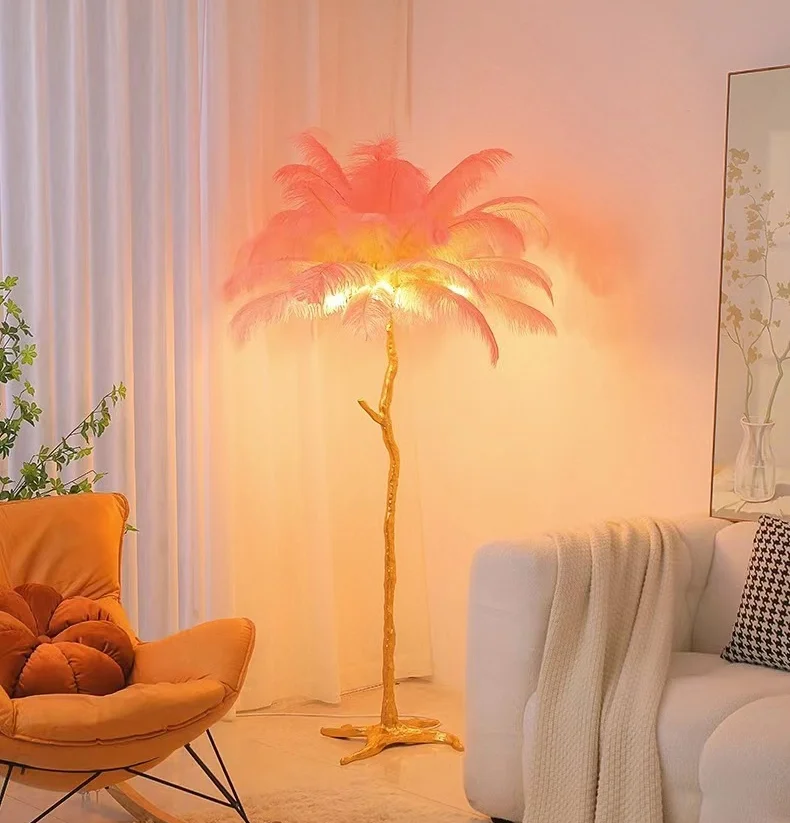 

Nordic Feather Floor Lamp Luxury Led Standing Light Creative Sofa Bedroom Decorative Floor Lamp and Lampshade