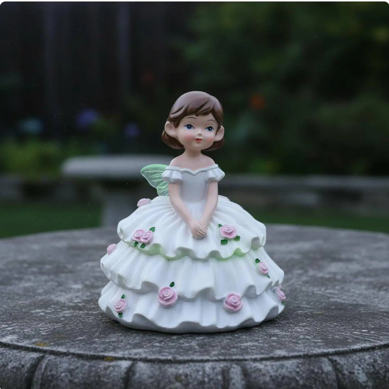 Dark Glow Fairy Figurine Girl with Translucent Wings Resin Sculpture for Patio Yard Decoration