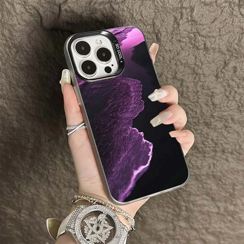 

Purple wave scenery phone case for iPhone 16 15 14 13 12 11 Pro/ Max/Plus shock-proof rear cover anti-fingerprint