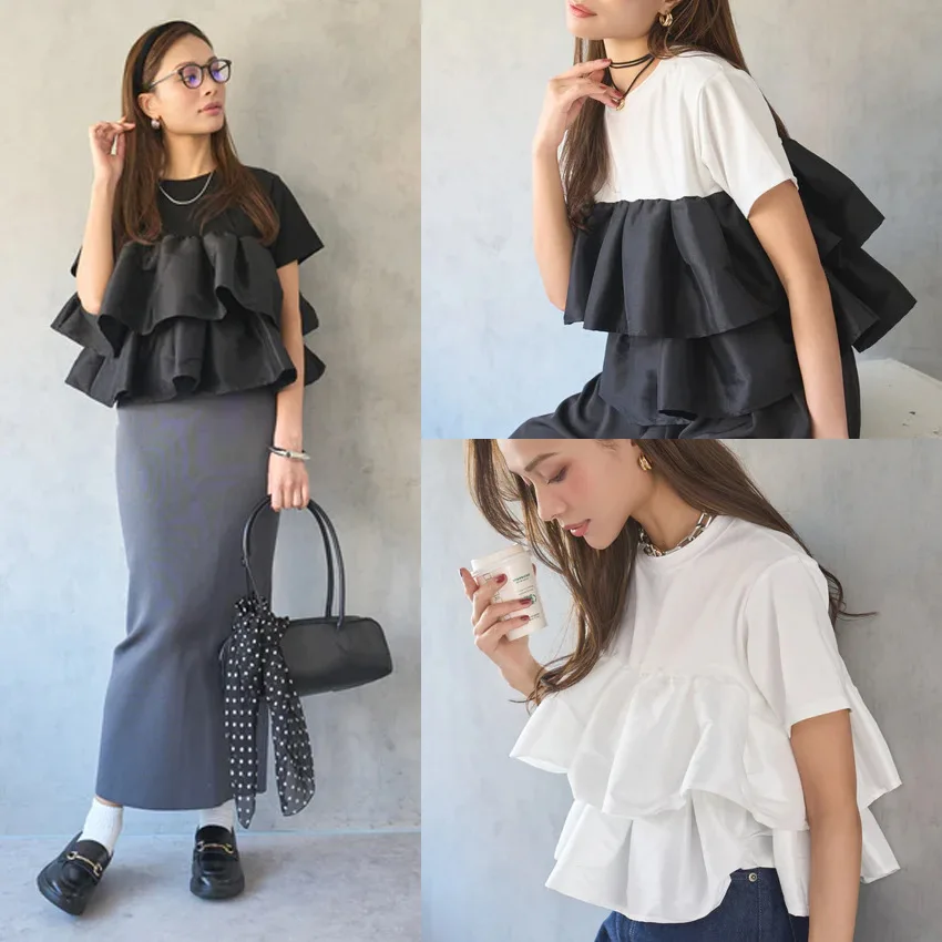 2026 Summer New Cotton Women's Short-Sleeve T-Shirt With Ruffled Hem, Youthful And Cute Cotton Top