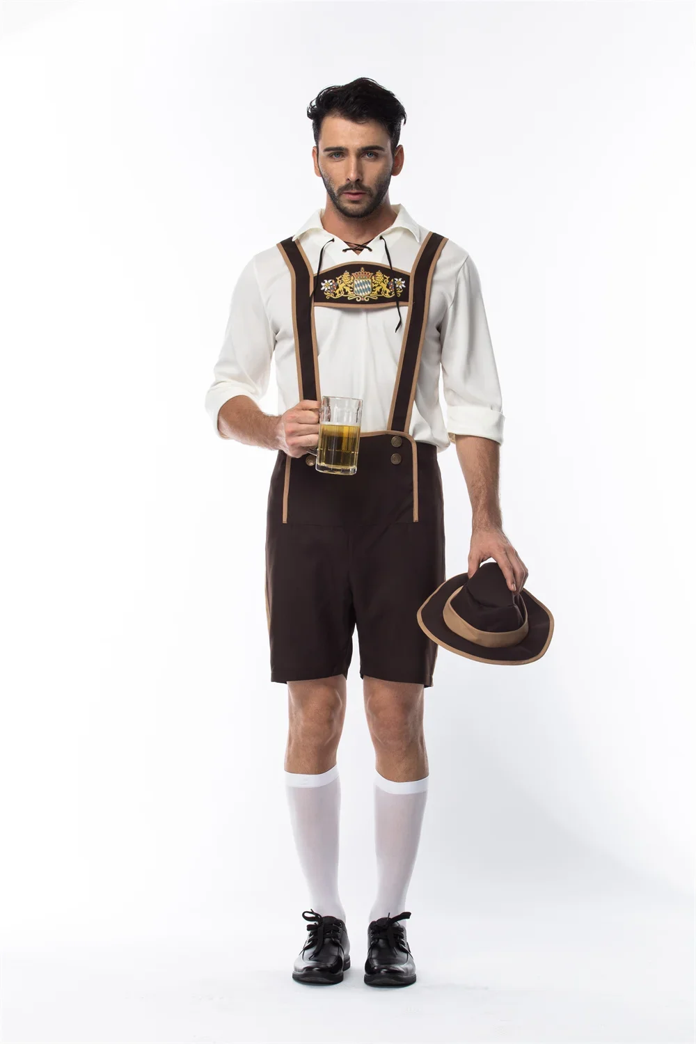 Plus Size Mens German Bavarian Lederhosen Shirt Hat Halloween Oktoberfest Costume Beer Festival Carnival Fancy Dress