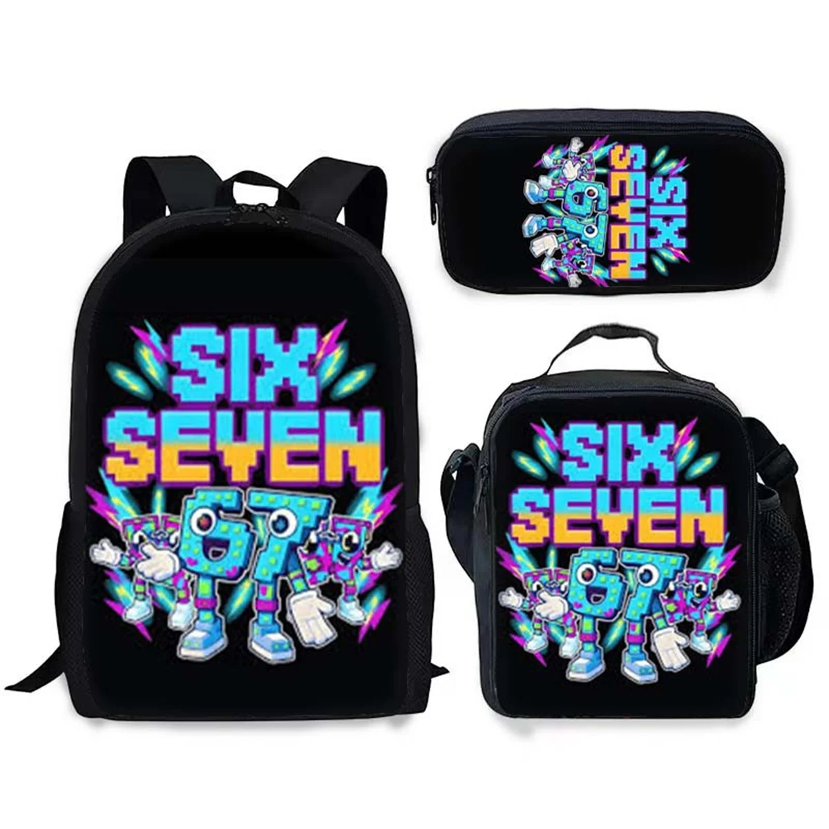 Cartoon Funny 67 Six Seven Design Backpack Boy Girl Funny Schoolbag with Lunch Bag Rucksack Casual Student Backpacks Sets 3pcs