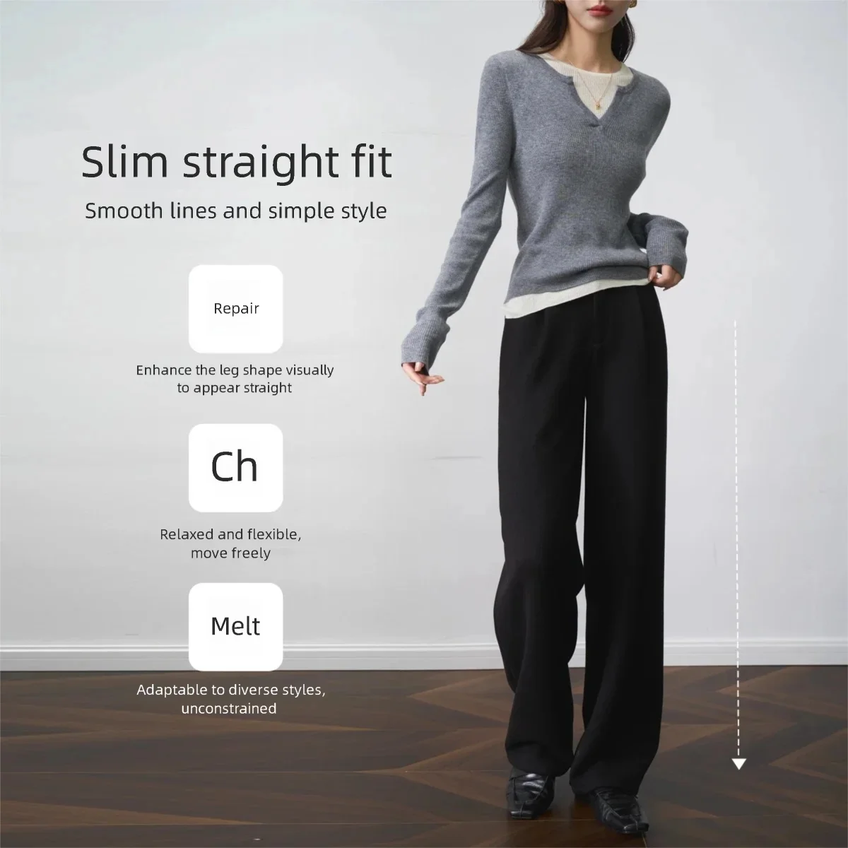 OLrain Women's Black Straight Leg Pants 2025 Autumn Zipper Front Design Office Commuter Comfort Fit Female Trousers O57QK001610