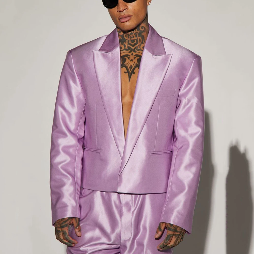 Luxury Suits for Men Purple Satin Two Pieces Jacket Pants Male Clothing Slim Fit Fashion Banquet Business Costume Homme