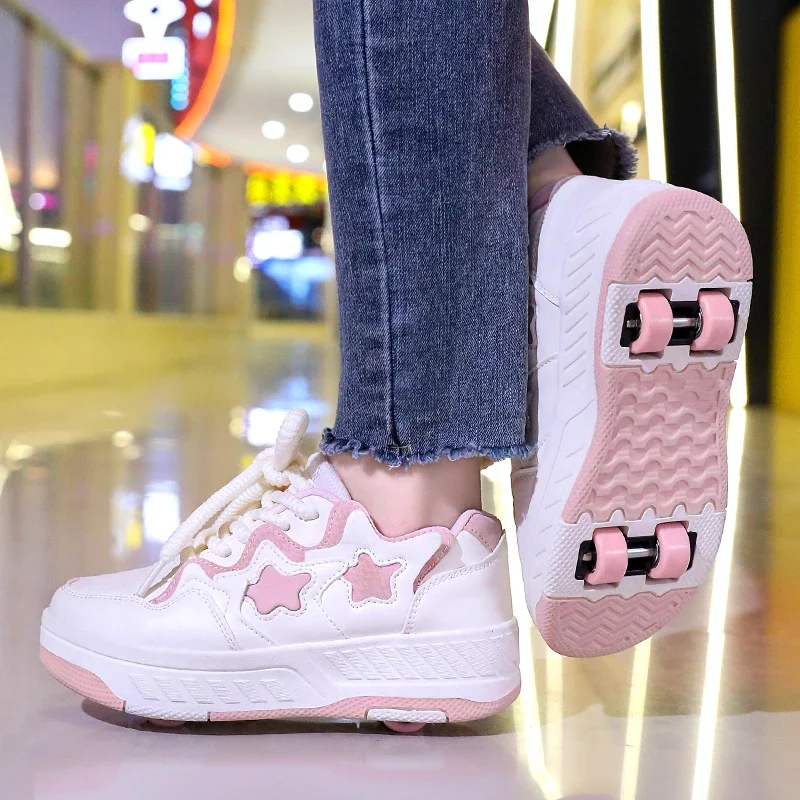 Imagen 7: Zapatillas de Patinaje Infantiles, Zapatillas Deportivas para Niños con Dos Ruedas, Zapatillas para Correr, Zapatillas Casuales para Niños y Adultos