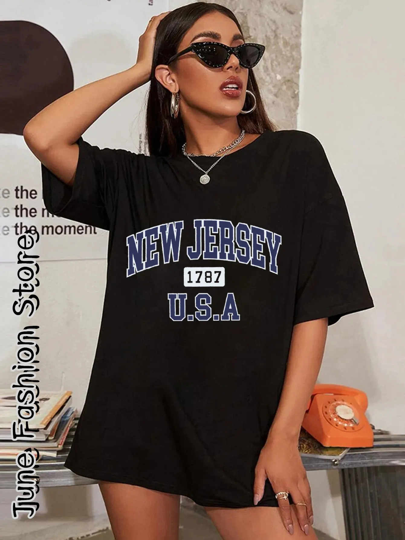 New Jersey USA Brief druck T-Shirt Sommer Frauen lässig kurze Ärmel Kleidung weibliche Mode Trend