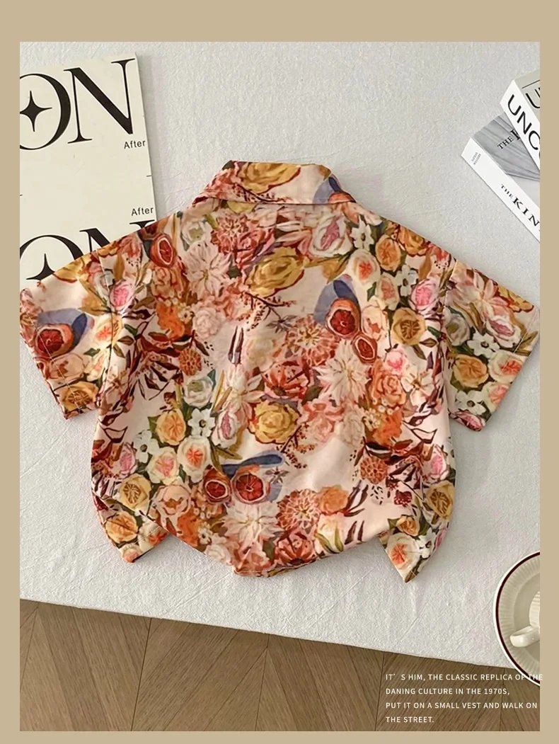 Boys Shirts Summer Short Sleeve Shirt Korean Casual Children Full Print Flower Shirt Half Sleeve Top Children Clothes Casual