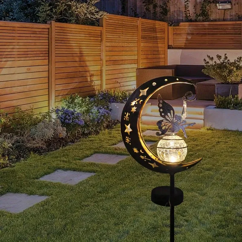 

Top Selling Solar Powered Moon Elf Lawn Light Outdoor Waterproof Courtyard Landscape Iron Hollow Out Plug In Light