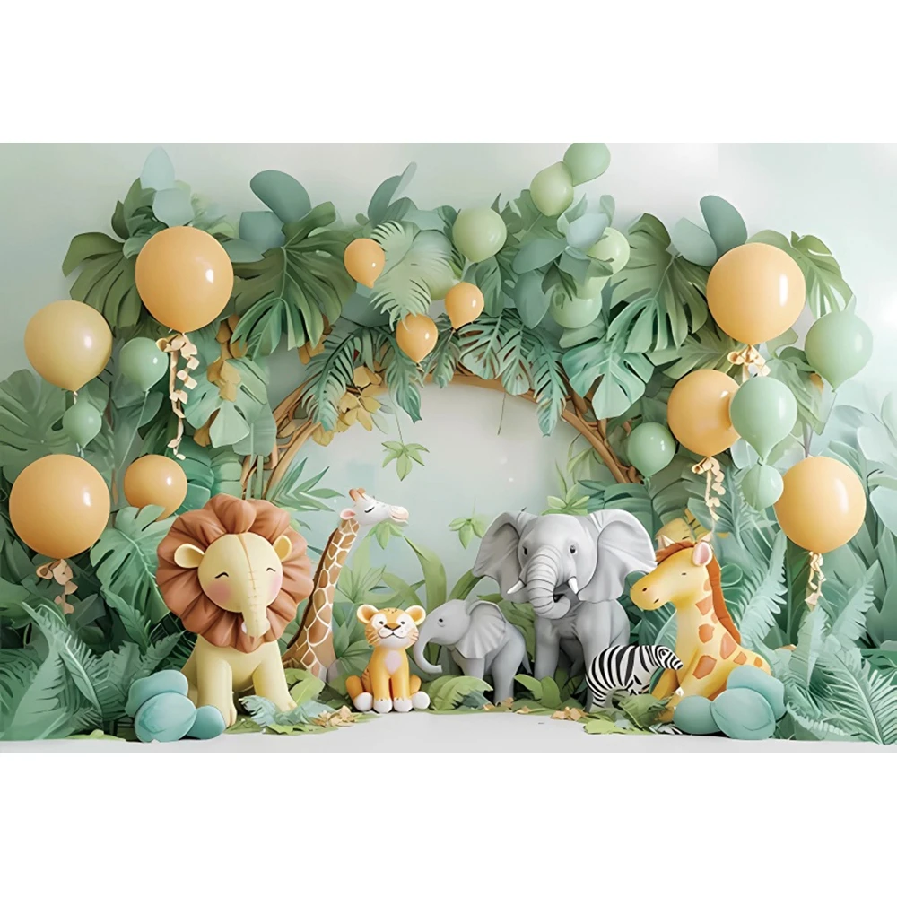 Jungle Animals Baby 1st Birthday Backdrops Photography Party Decor Newborn Portrait Photographic Background Photo Studio Props