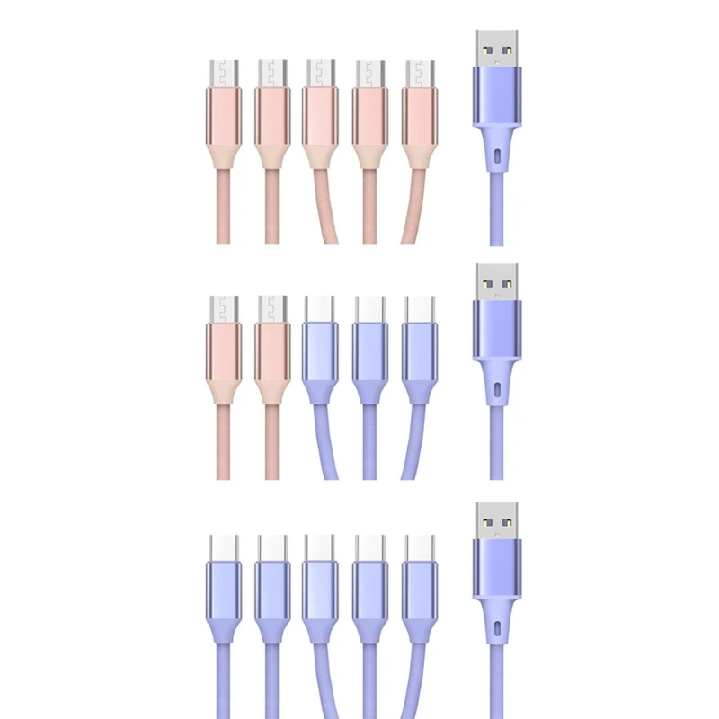 

Micro USB Splitter Cable USB2.0 to MicroUSB Type-C Multi Charging Cord 5 in 1